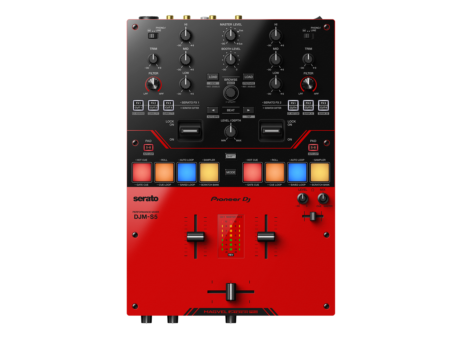 Pioneer DJ DJM-S5 Scratch-style 2-channel DJ mixer (gloss red)