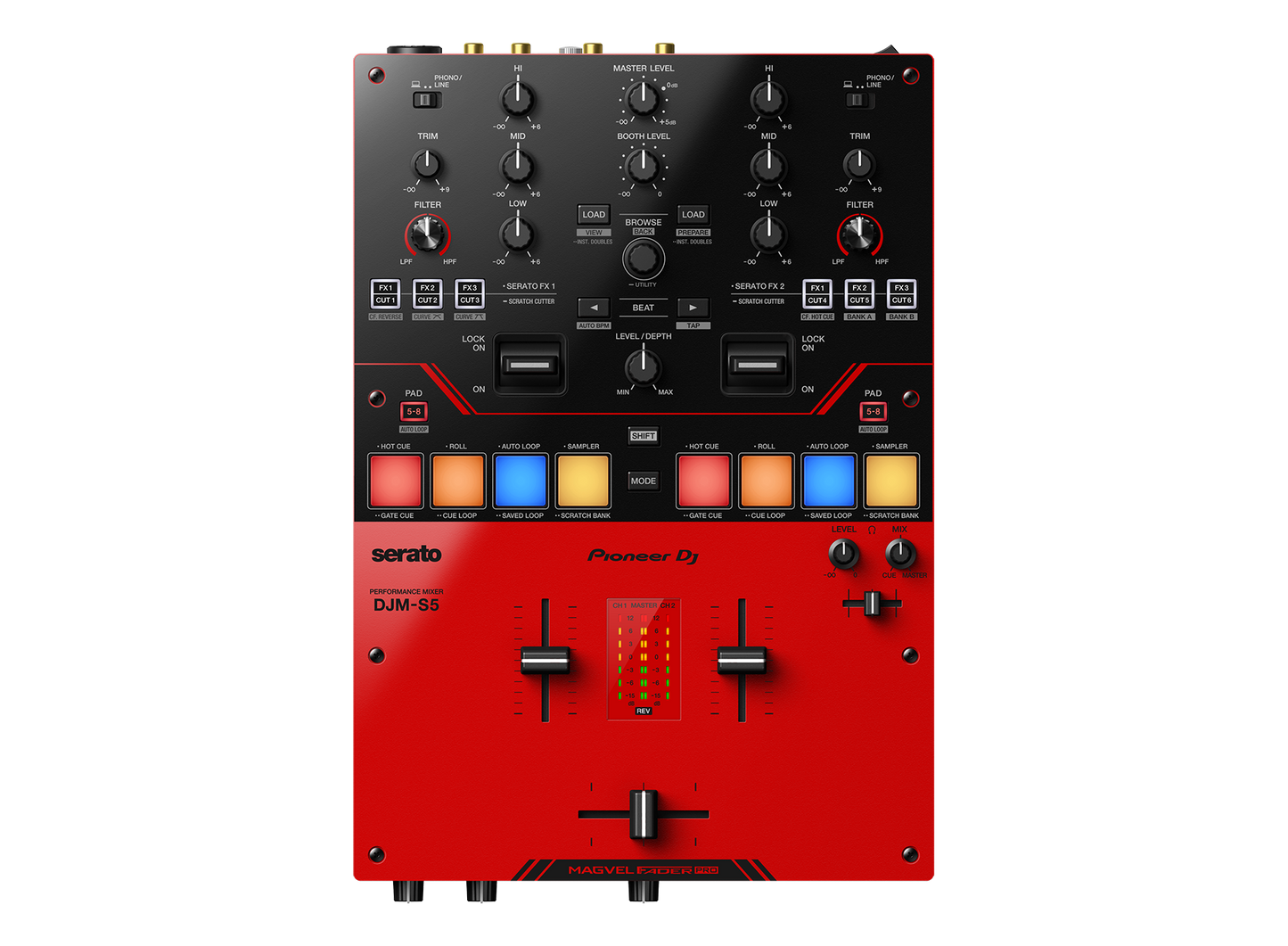 Pioneer DJ DJM-S5 Scratch-style 2-channel DJ mixer (gloss red)